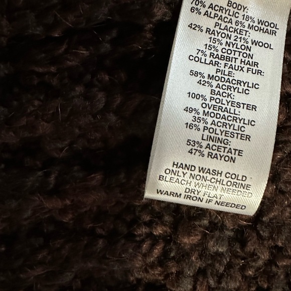 LOFT Dark Brown V-Neck Sweater with Faux Fur Collar - Picture 3 of 3